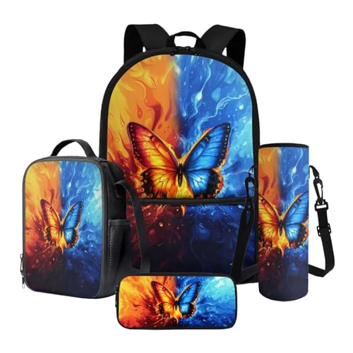 Nittanovaca Schultasche für Mädchen und Jungen, Cartoon-Rucksack und Lunchtasche, großes Fassungsvermögen, 4-teiliges Rucksack-Set, Blauer und orangefarbener Feuerschmetterling, Schulranzen-Set Nittanovaca Schultasche für Mädchen und Jungen, Cartoon-Rucksack und Lunchtasche, großes Fassungsvermögen, 4-teiliges Rucksack-Set, Blauer und orangefarbener Feuerschmetterling, Schulranzen-Set von Nittanovaca