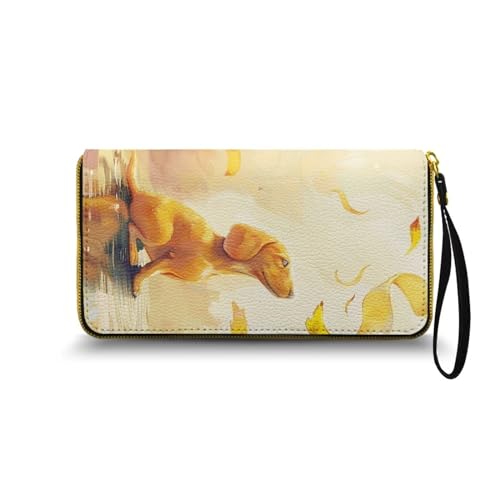 Nittanovaca Süßer Dackel Gedruckt Geldbörse Damen groß im Langformat, Geldbeutel mit Gedruckt auf Leder, Reißverschluss Geldbörse, Portemonnaie mit vielen Fächern1 von Nittanovaca