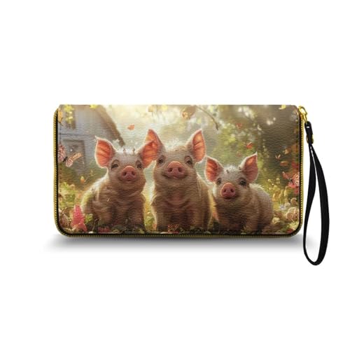 Nittanovaca Süßes Schwein Gedruckt Geldbörse Damen groß im Langformat, Geldbeutel mit Gedruckt auf Leder, Reißverschluss Geldbörse, Portemonnaie mit vielen Fächern1 von Nittanovaca