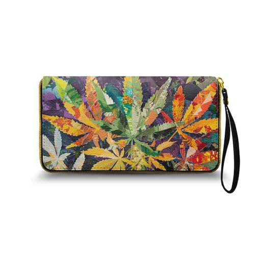 Nittanovaca Tarnblatt Gedruckt Geldbörse Damen groß im Langformat, Geldbeutel mit Gedruckt auf Leder, Reißverschluss Geldbörse, Portemonnaie mit vielen Fächern1 von Nittanovaca