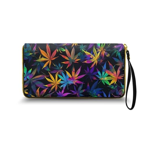 Nittanovaca Tropisches Blatt Gedruckt Geldbörse Damen groß im Langformat, Geldbeutel mit Gedruckt auf Leder, Reißverschluss Geldbörse, Portemonnaie mit vielen Fächern1 von Nittanovaca