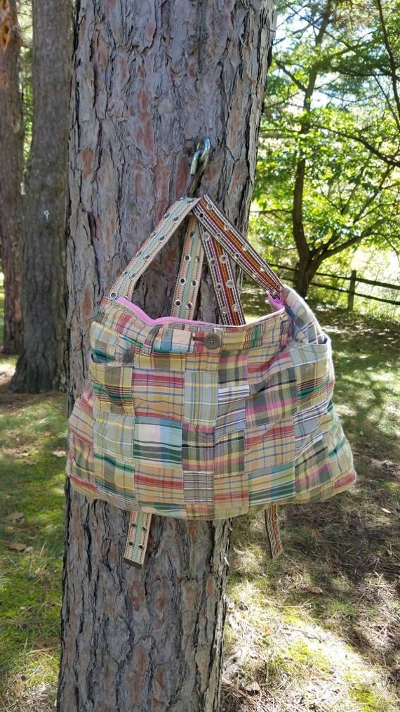 Kahki Karo Patchwork Rucksack; Beige Karierte Buchtasche; Erdige Rucksacktasche; Schultasche; Neutraler Kariertes Nap Sack; Armee Grüner Sack von NittanyMountain