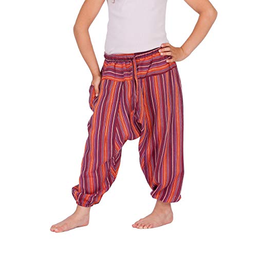 Nitya Design Haremshose für Kinder Stripe Pumphose Aladinhose Pluderhose rot-2 122/128 von Nitya Design