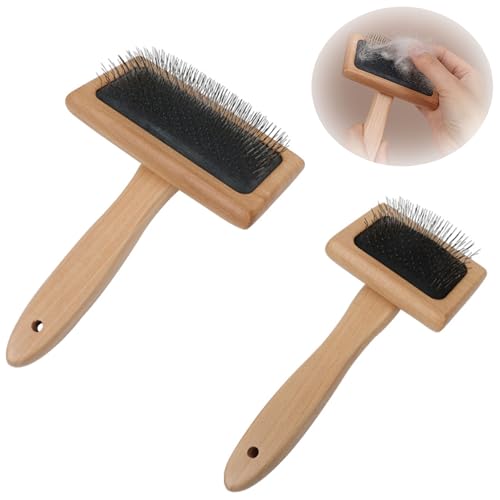 Niuhong 2 Pcs Holz Hundebürste Fellpflege Bürste Katze Hund Haustier Katzenbürste Tierhaarbürste Fell Haustiere Kämmbürste Stricken Slicker Brush Teppich Quasten Bürste Kamm Weben Wandteppich von Niuhong