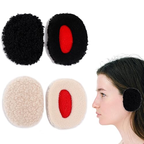 Niuhong 2 Paar Komfortable Ohrenschützer Damen Ohrenwärmer Fleece Winter Fahrrad Earmuffs Warme Schutz Wind Plüsch Halt Ohren Warm Weiche Frauen Erwachsene Winterzubehör (Schwarz Beige) von Niuhong