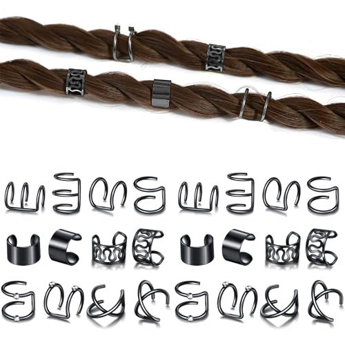 Niuhong 24 Pcs Dreadlocks Schmuck Braids Haarspangen Flechten Haar Manschetten Haarringe Zöpfe Wikinger Braids Loc Haarschmuck Haarringe Haarspange Zöpfe Accessories Frauen Und Mädchen (Schwarz) von Niuhong