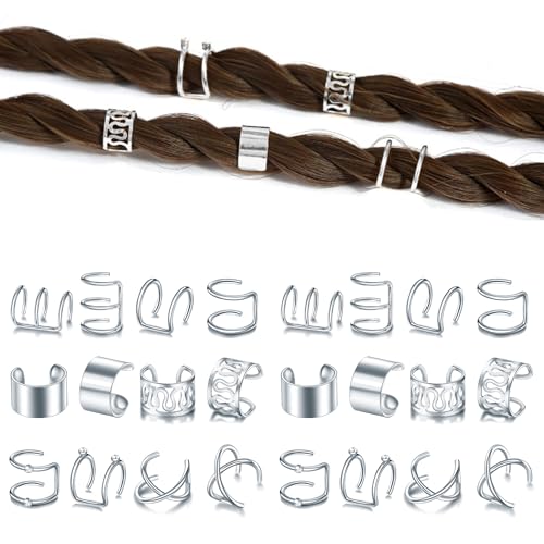 Niuhong 24 Pcs Dreadlocks Schmuck Braids Haarspangen Flechten Haar Manschetten Haarringe Zöpfe Wikinger Braids Loc Haarschmuck Haarringe Haarspange Zöpfe Accessories Frauen Und Mädchen (Silber) von Niuhong