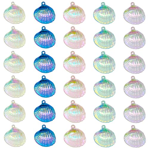 Niuhong 30 Pcs Meer Emaille Charm Anhänger Gefärbte Jakobsmuschel Muscheln Anhänger Sommer Ozean Strand Perlen Charms Halsketten Armbänder DIY Basteln Schmuck Ornamente (Muschel) von Niuhong