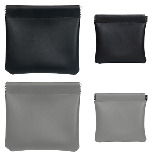 Niuhong 4 Pcs Geldbörse Münzbeutel Leder Münzbörse Mini Geldbeutel Herren Miniatur Münztasche Tragbar Schachtelbörse Ledertasche Mit Schnapp Schlüssel Kopfhörer Ladekabel (Schwarz grau) von Niuhong