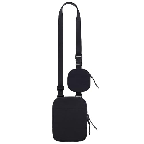 Mini-Umhängetasche mit abnehmbarer kleiner Tasche, Unisex, verstellbar, multifunktionale Gürteltasche, Crossbody-Tasche für Damen und Herren, Reisen, Workout, Laufen, Wandern, Schwarz, 7.5×5.5×0.8 von Niumike