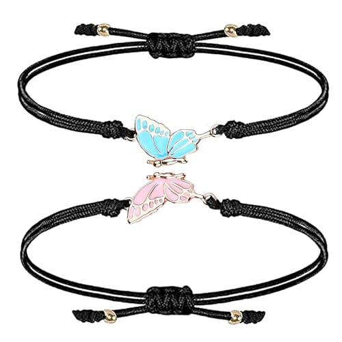 2 Stück Freundschaftsarmbänder, Schmetterling Armband, Freundschaftsarmband mit Schmetterling Armband, Beste Freundin Armband, Freundschaftsarmband Damen, Geschenke für Paare und beste Freundin (B) von Niumowang