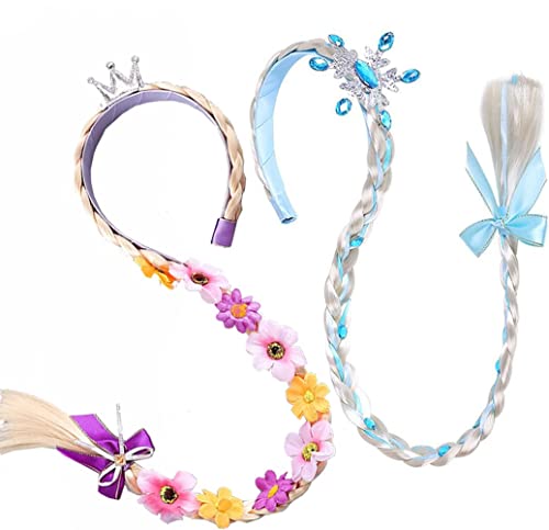 Mädchen Perücken Haarseil, 2 Pcs Haarreif Prinzessin Zopf, Langhaar Perücke Zöpfe für Mädchen, kinder perücken für mädchen, Kindergeburtstagsparty Geschenke und Cosplay (E) von Niumowang