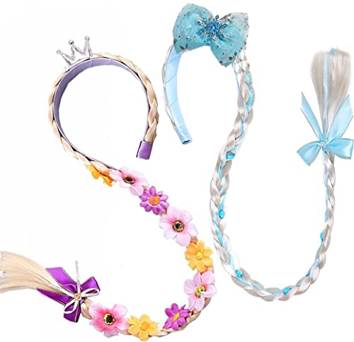 Mädchen Perücken Haarseil, 2 Pcs Haarreif Prinzessin Zopf, Langhaar Perücke Zöpfe für Mädchen, kinder perücken für mädchen, Kindergeburtstagsparty Geschenke und Cosplay (F) von Niumowang