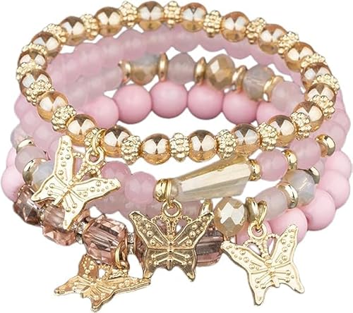 Niumowang 4 Stück Böhmisches Mehrschichtiges Armband Set, Boho Armbänder Damen, Stapelbares Perlenarmband, Armband Für Frauen, Böhmische Stretchperlen, für Frauen und Mädchen von Niumowang