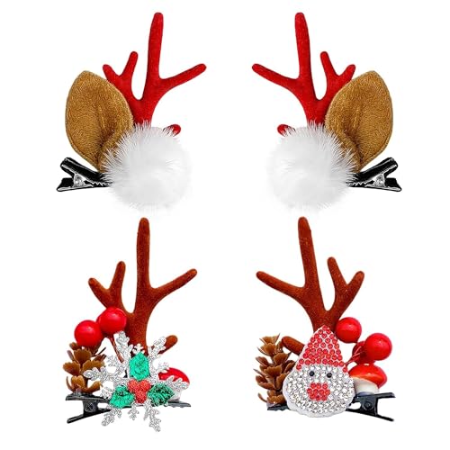 Weihnachts-Haarspange, 4 Stück Weihnachts Haarschmuck, Weihnachten Geweih Haarnadel, Haarschmuck Weihnachten Kinder, Weihnachten Mädchen Haarschmuck Set, Haarschmuck für Frauen und Mädchen (A) von Niumowang