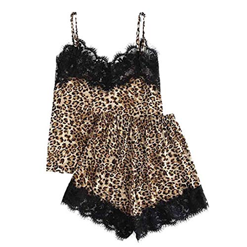 Niunu Damen Schlafanzug Leoparden-Print Nachthemd Zweiteilige Reizvolle Samt Spitzennaht Pyjama Set Negligee Unterwäsche Reizwäsche Kurz Sleepwear Shorts Nachthemd Dessous, S von Niunu