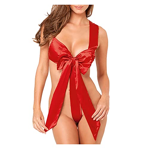 Niunu Damen Sexy Weihnachten Geschenk Reizvolle Rote Große Schleife Zum Anziehen Bodydoll Dessous Sets für Sex Xmas Verkleidung Nachthemd Christmas Cosplay Verführerisch Reizwäsche für Frauen von Niunu