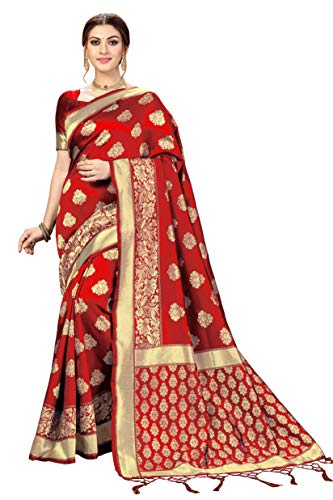 Nivah Fashion Damen Banarasi Art Seide Sari mit Blusenteil, rot, 5.5 Meters Nivah Fashion Damen Banarasi Art Seide Sari mit Blusenteil, rot, 5.5 Meters von Nivah Fashion