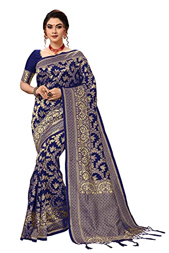 Nivah Fashion Damen Banarasi Art Silk Sari mit Blusenteil (NH.S13-Blue), Blau, 5.5 meters von Nivah Fashion