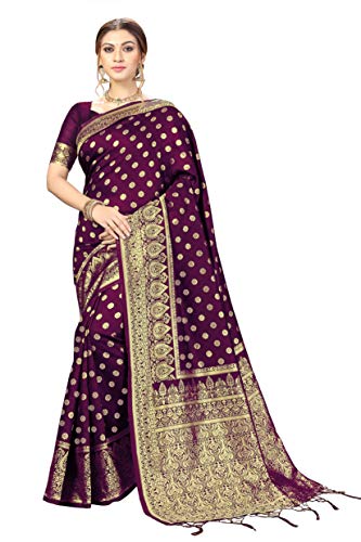 Nivah Fashion Damen Kanjivaram Banarasi Art Seide Sari mit Blusenteil, violett von Nivah Fashion