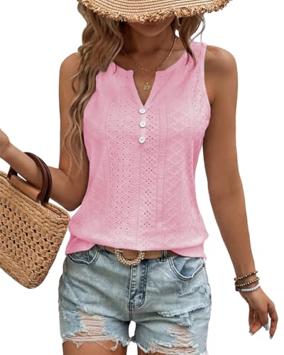 Nivarela Damen Ärmellose Tank Tops Sommer Tunika V-Ausschnitt Blusen Shirt L Rosa von Nivarela