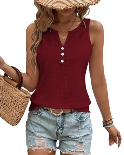 Nivarela Damen Ärmellose Tank Tops Sommer Tunika V-Ausschnitt Blusen Shirt L Weinrot von Nivarela