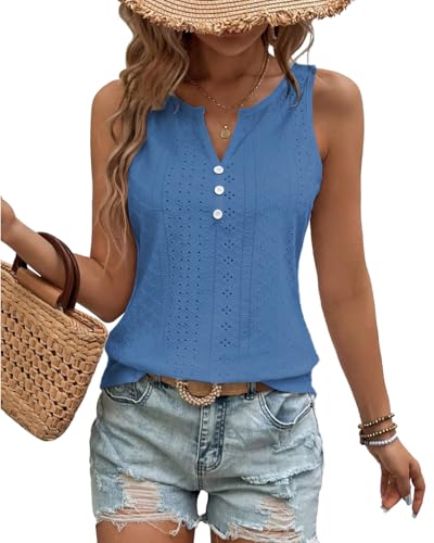 Nivarela Damen Ärmellose Tank Tops Sommer Tunika V-Ausschnitt Blusen Shirt S Königsblau von Nivarela