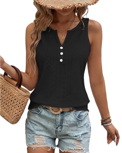 Nivarela Damen Ärmellose Tank Tops Sommer Tunika V-Ausschnitt Blusen Shirt XL Schwarz von Nivarela