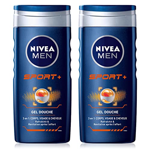 NIVEA MEN 3 in 1 Sport Duschgel (2 x 250 ml), Herren Duschgel für Körper, Gesicht und Haar, sanfte Reinigung nach Sport, revitalisierende Duschseife & Frische 24h von Nivea Men