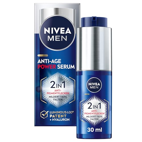 NIVEA MEN Anti-Age 2in1 Power Serum, Gesichtspflege mit Hyaluron für Anti-Aging-Effekt, Hautpflege mit LUMINOUS630® gegen Alters- und Pigmentflecken (30 ml) von Nivea Men