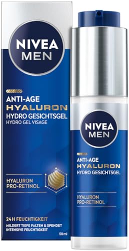 NIVEA MEN Anti-Age Hyaluron Hydro Gesichtsgel, erfrischende Gesichtspflege mit Hyaluron und Pro-Retinol, schnell einziehendes Gel für 24h intensive Feuchtigkeit und sichtbare Faltenmilderung (50 ml) von Nivea Men