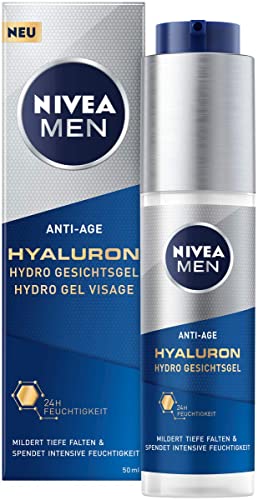 NIVEA MEN Anti-Age Hyaluron Hydro Gesichtsgel (50 ml), Feuchtigkeitsgel mildert selbst tiefe Falten, schnell einziehende Gesichtspflege mit Hyaluron von Beiersdorf