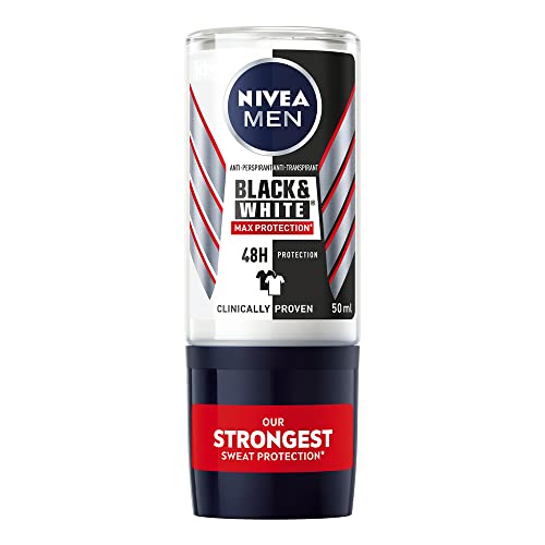 NIVEA MEN Black & White Max Protection Roll-On (50 ml), Deo für Männer mit 0% Alkohol, 48h Anti-Transpirant für Männer, Deo Roll On - maximaler Schutz von Nivea Men