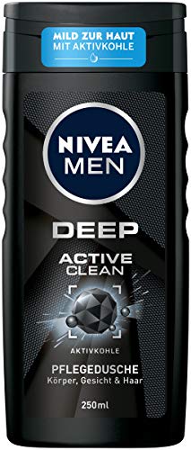 NIVEA MEN DEEP Active Clean Pflegedusche (250 ml), vitalisierendes Duschgel mit Aktivkohle, pH-hautfreundliche Dusche für Körper, Gesicht und Haar von Nivea Men