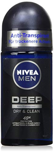 NIVEA MEN DEEP Dry Deo Roll On im 6er Pack (6 x 50 ml), Antitranspirant Roller für ein sauberes Hautgefühl, Deodorant mit 48h Schutz von Nivea Men