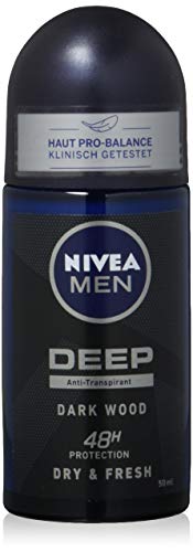 NIVEA MEN DEEP Dry & Clean Deo Roll-On (50 ml), Antitranspirant für ein sauberes Hautgefühl, Deodorant mit 48h Schutz von Nivea Men