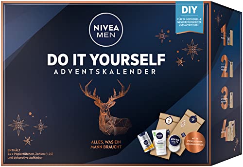 NIVEA MEN DIY Adventskalender 2023 für 24 einzigartige Verwöhnmomente, Weihnachtskalender mit ausgewählten Pflegeprodukten & Accessoires, Pflegeset für die Adventszeit von NIVEA