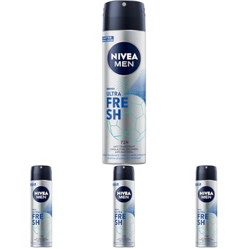 NIVEA MEN Deo Spray, Anti-Transpirant mit prickelndem Zitrusduft, zuverlässiges Deodorant mit 72h Schutz und 0% Ethylalkohol, Ultra Fresh Limited Football Edition (150 ml) (Packung mit 4) von NIVEA MEN