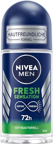 NIVEA MEN Deo für 72h Schutz gegen Schweiß und Geruch, Anti-Transpirant Formel mit antibakterieller Wirkung für langanhaltende Frische, Deodorant mit verführerischem Duft, Fresh Sensation Deo Roll-On (50 ml) von Nivea Men