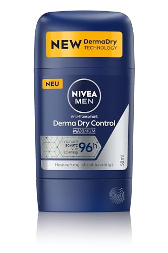 NIVEA MEN Derma Dry Control Antitranspirant Deo Stick, Deodorant für 96h extremen Schutz vor Schweiß, Deo für Männer mit DermaDry Technology (50 ml) von Nivea Men