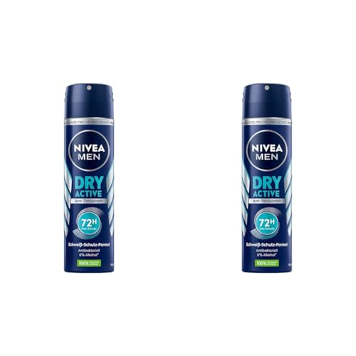 NIVEA MEN Dry Active Deo Spray (150 ml), effektives Anti-Transpirant für ein trockenes Hautgefühl, mit 72h Schutz und Dual-Active-Formel (Packung mit 2) von Nivea Men