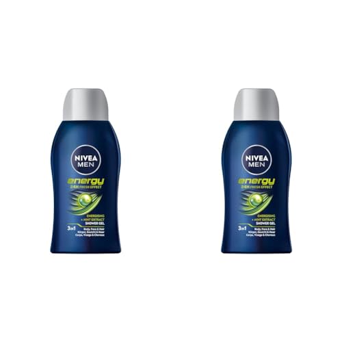 NIVEA MEN Energy Duschgel Mini (50 ml), pH-hautfreundliche Pflegedusche mit vitalisierendem Duft, Cremedusche mit Minzextrakt für Körper, Gesicht und Haar (Packung mit 2) von Nivea Men