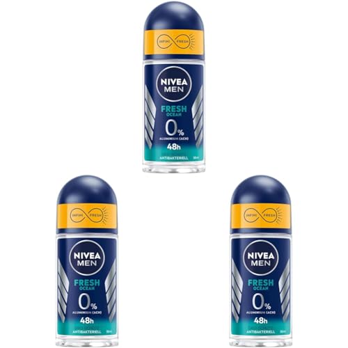 NIVEA MEN Fresh Ocean Deo Roll-On (50 ml), Deo ohne Aluminium (ACH) mit 48h Schutz, Deodorant mit einzigartiger INFINIFRESH Formel und NIVEA MEN Pflegekomplex (Packung mit 3) von Nivea Men