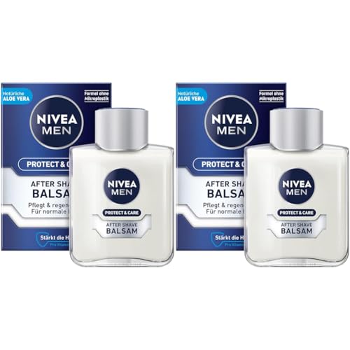 NIVEA MEN Protect & Care After Shave Balsam (100 ml), beruhigendes After Shave, Hautpflege nach der Rasur mit Aloe Vera und Pro Vitamin B5 (Packung mit 2) von Nivea Men