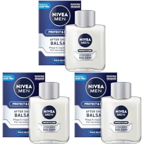 NIVEA MEN Protect & Care After Shave Balsam (100 ml), beruhigendes After Shave, Hautpflege nach der Rasur mit Aloe Vera und Pro Vitamin B5 (Packung mit 3) von Nivea Men