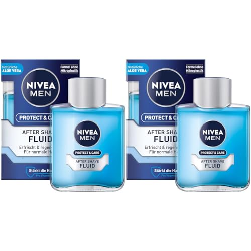 NIVEA MEN Protect & Care After Shave Fluid (100 ml), beruhigendes After Shave, Hautpflege nach der Rasur mit Aloe Vera und Pro Vitamin B5 (Packung mit 2) von Nivea Men