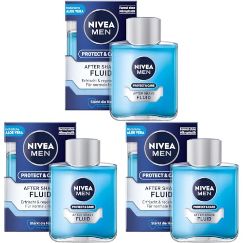 NIVEA MEN Protect & Care After Shave Fluid (100 ml), beruhigendes After Shave, Hautpflege nach der Rasur mit Aloe Vera und Pro Vitamin B5 (Packung mit 3) von Nivea Men