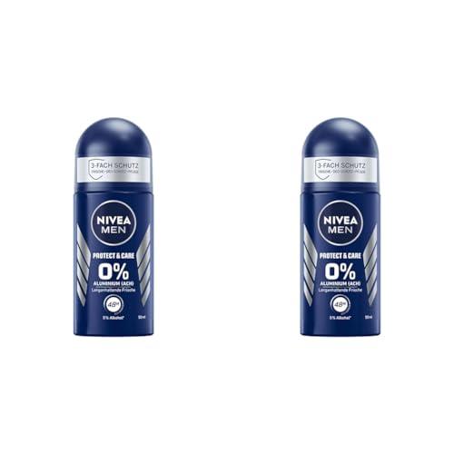 NIVEA MEN Protect & Care Deo Roll-On (50 ml), sanftes Deo ohne Aluminium (ACH) für ein langanhaltend frisches Hautgefühl, pflegendes Deodorant mit 48h Deo-Schutz (Packung mit 2) von Nivea Men