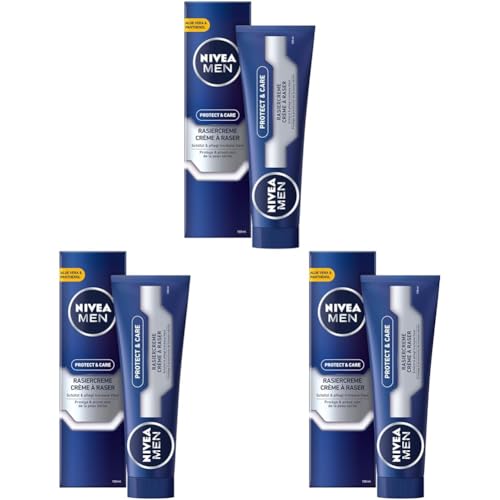 NIVEA MEN Protect & Care Rasiercreme (100 ml), mit cremigem Schaum für eine sanfte Rasur, hautschonende Rasiercreme für Herren (Packung mit 3) von Nivea Men