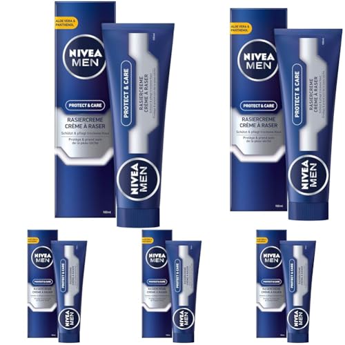 NIVEA MEN Protect & Care Rasiercreme (100 ml), mit cremigem Schaum für eine sanfte Rasur, hautschonende Rasiercreme für Herren (Packung mit 5) von Nivea Men